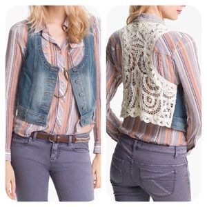 Free People Denim & Lace Vest ~ Size XS